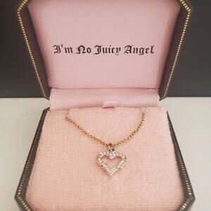 VTG Juicy Couture Recycling Heart Wish Necklace Gold Tone Pave Heart‎ In Box